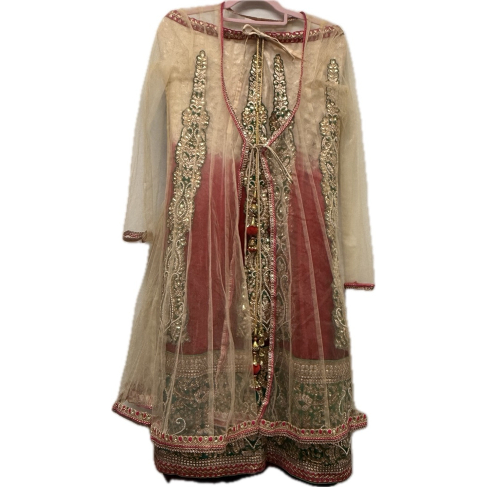 Women's Indian Wedding 4 piece Red, Green Gold Lehenga